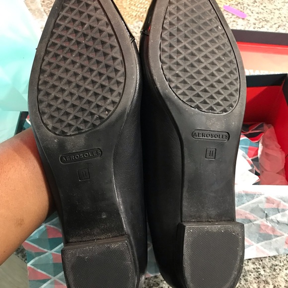 Aerosoles black pointed ballet flats size 11 wide fit leather and patent toe cap - Picture 3 of 7